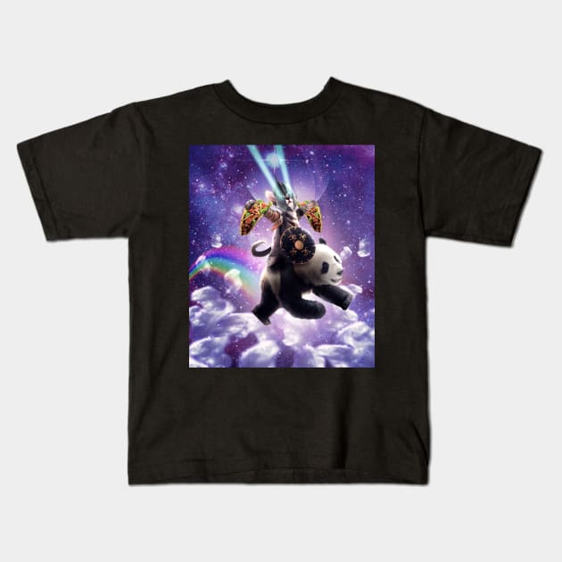 Lazer Warrior Space Cat Riding Panda With Taco Kids T-Shirt by Random Galaxy